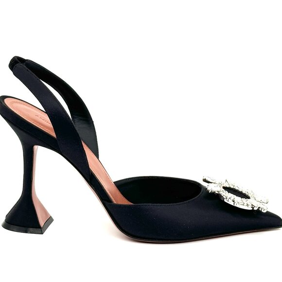 AMINA  MUADDI Begum Satin Crystal Slingback Sandals Heels Shoes Black - Picture 11 of 16